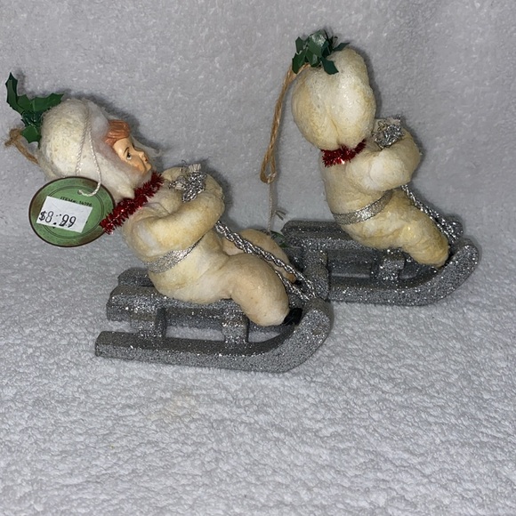 NWT ragon house batting boy on glitter sled ornament vintage primitive look - Picture 2 of 7